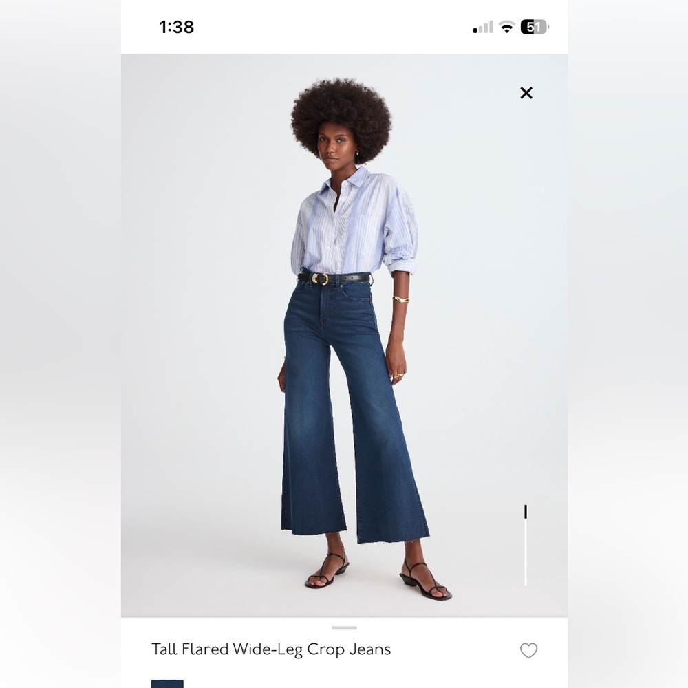 NWT Madewell Flared Wide Leg Crop Jeans 28T